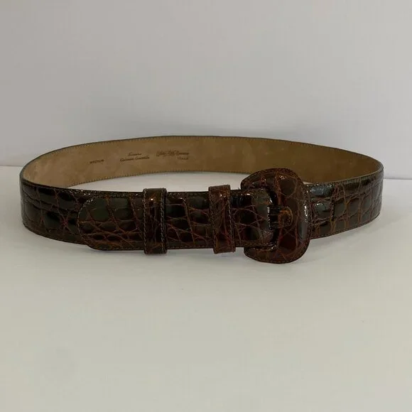 Saks Fifth Avenue Leather Belt Womens Medium Brown Excellent Made in Italy Wide SAKS FIFTH AVE Women main image 3